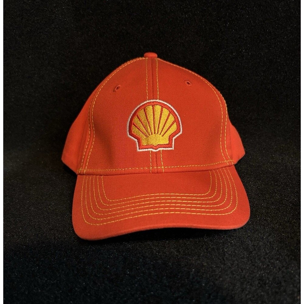 Shell Oil Gas Strap Back Trucker Baseball Hat/Cap Red Yellow Stiched
